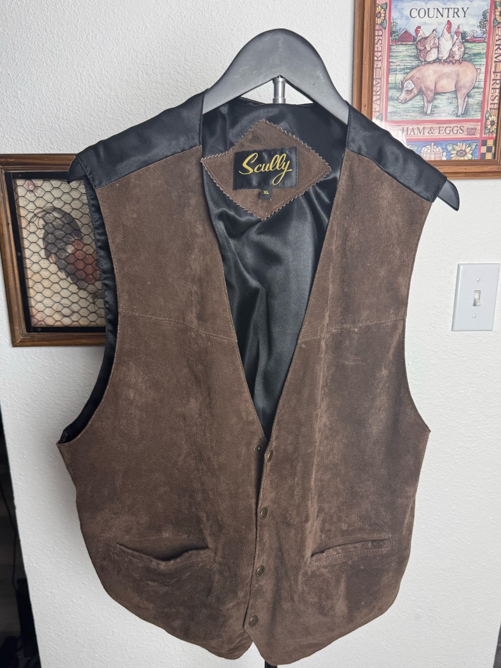 Scully Dark Brown Suede Men's Western Vest Size XL